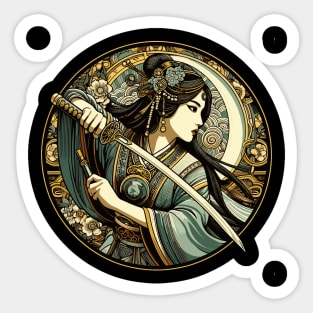 Chinese Sword Fighter - Art Noveau Style Sticker